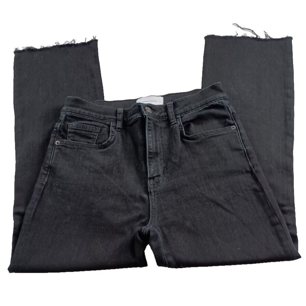 Current Elliott Womens Straight Denim Jeans Black High Waist Raw Hem Size 27